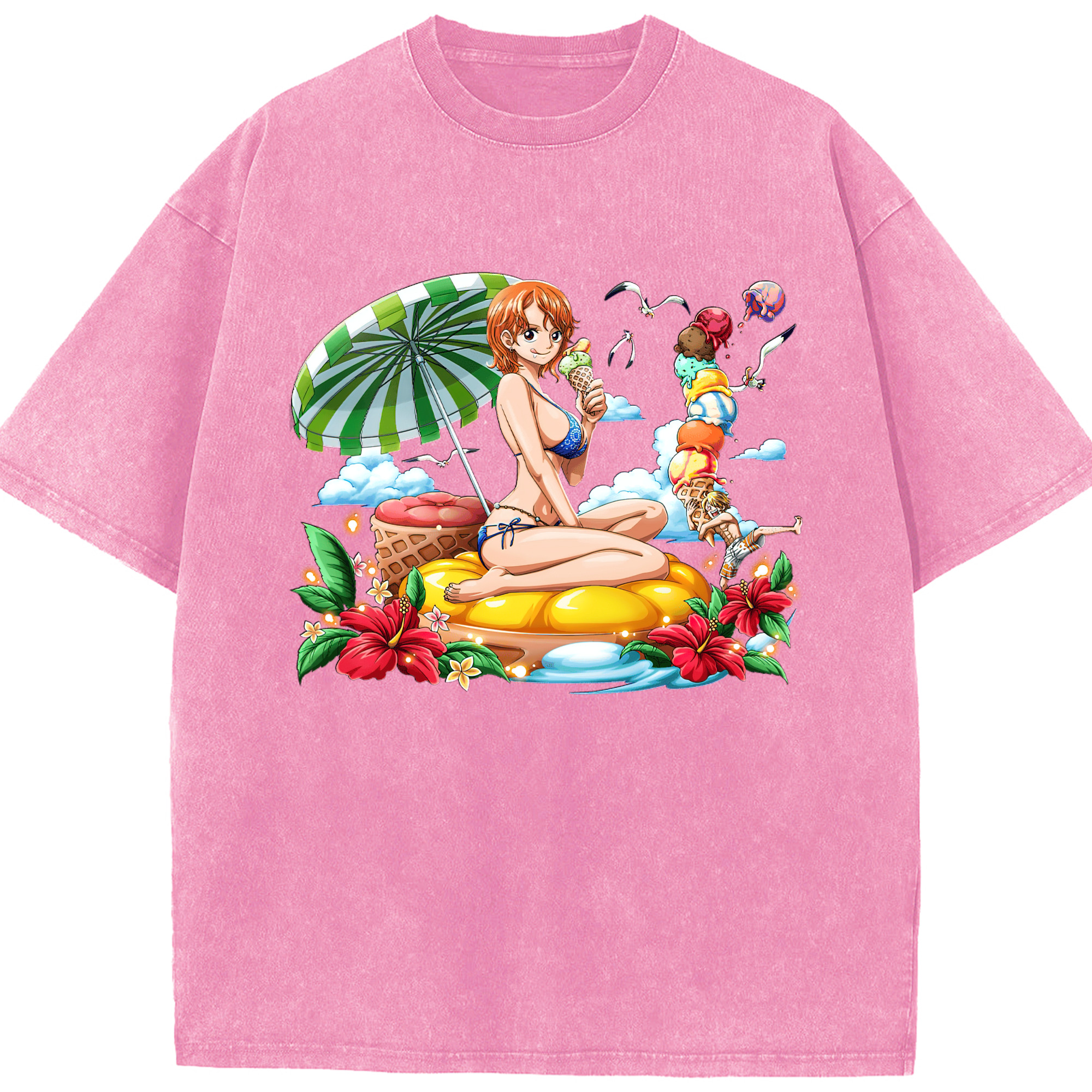 ワンピース ナミ ONE PIECE Nami 綿100% ヴィンテージ風 半袖Tシャツ（フロントプリント）